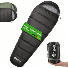 Sekey Mumienschlafsack Erwachsene – Ultraleichter Sommerschlafsack 0,9 kg / 1,7 kg, wasserabweisend & atmungsaktiv, mit Anti-Klemm-Reißverschluss, 220 × 80 × 50 cm, für Camping, Trekking & Reisen – Anthrazit / Grün