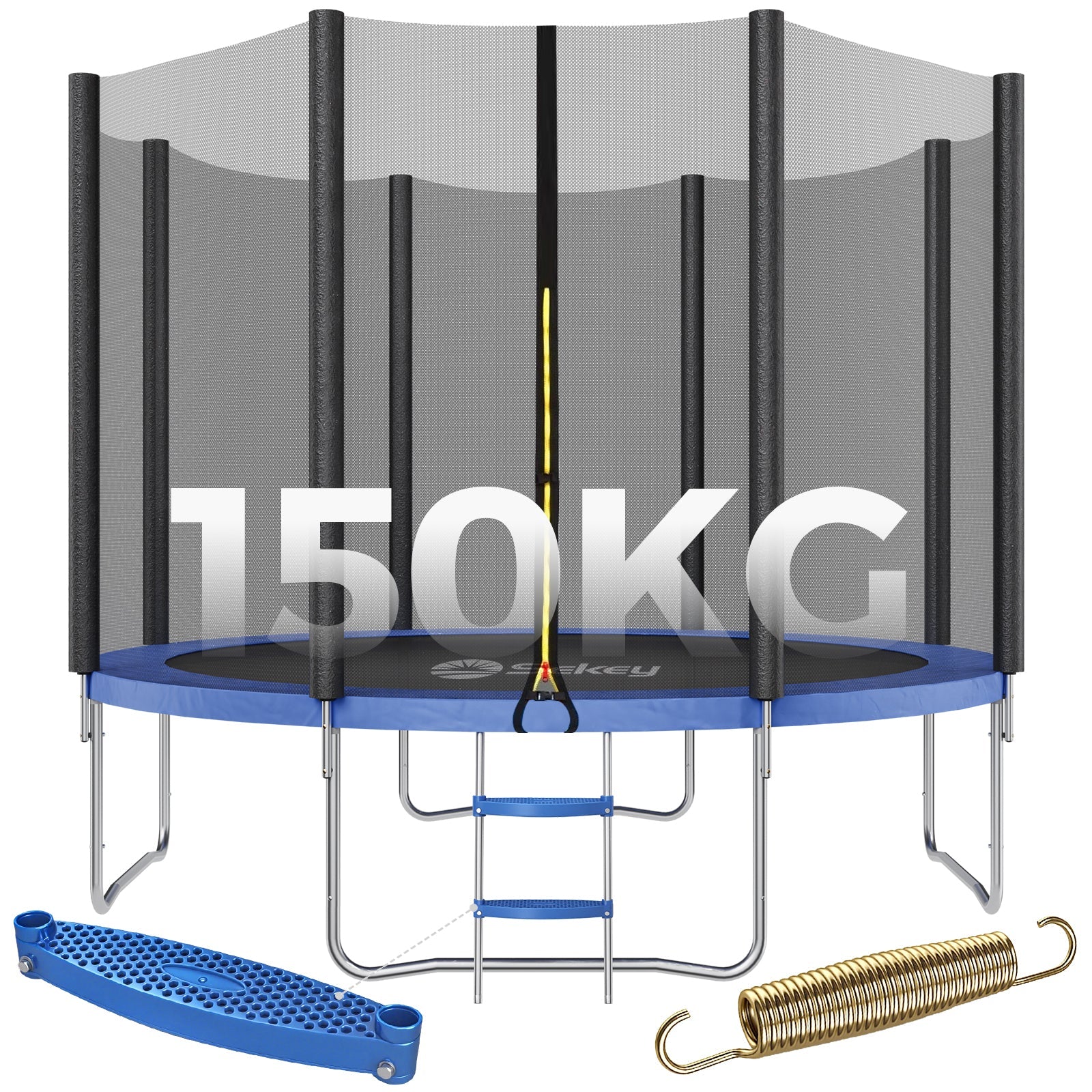Sekey Trampolin Ø 305 cm für den Garten – TÜV/GS-zertifiziertes Outdoor Trampolin mit Sicherheitsnetz, W-Beinen & Leiter – bis 150 kg belastbar, wetterfest & kindersicher Sekey