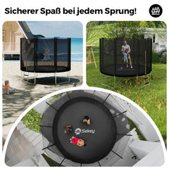 Sekey Trampolin Ø 305 cm für den Garten – TÜV/GS-zertifiziertes Outdoor Trampolin mit Sicherheitsnetz, W-Beinen & Leiter – bis 150 kg belastbar, wetterfest & kindersicher Sekey