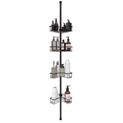 Sekey Duschregal Ohne Bohren – Höhenverstellbares Eck-Duschregal 79–315 cm mit 4 Körben & Klicksystem, Stabiles Teleskop-Dusch-Organizer für Badezimmer