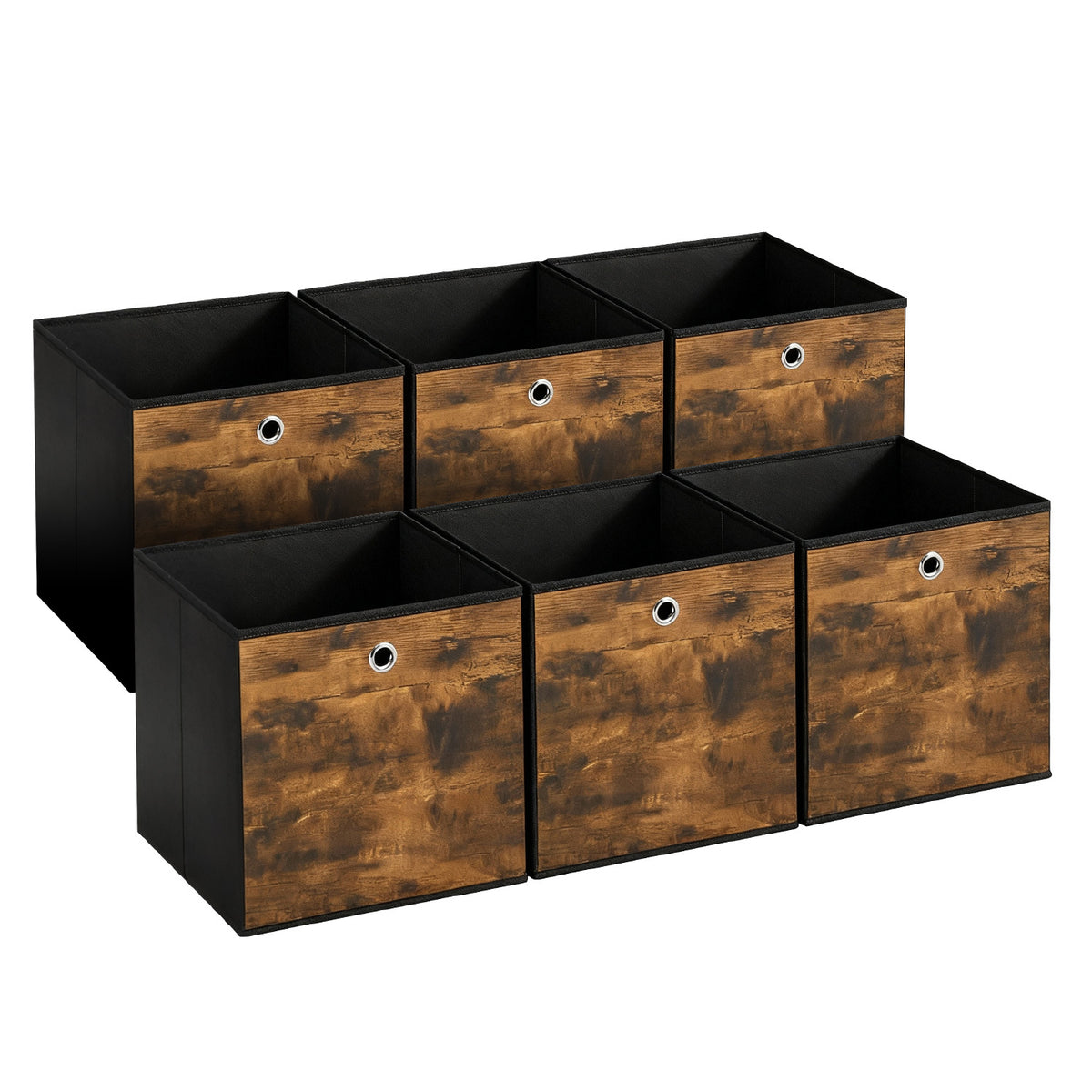 Sekey Aufbewahrungsboxen 6er Set in Holzoptik | Stoffboxen 30 × 30 × 30 cm natürliches Design & stabile Struktur