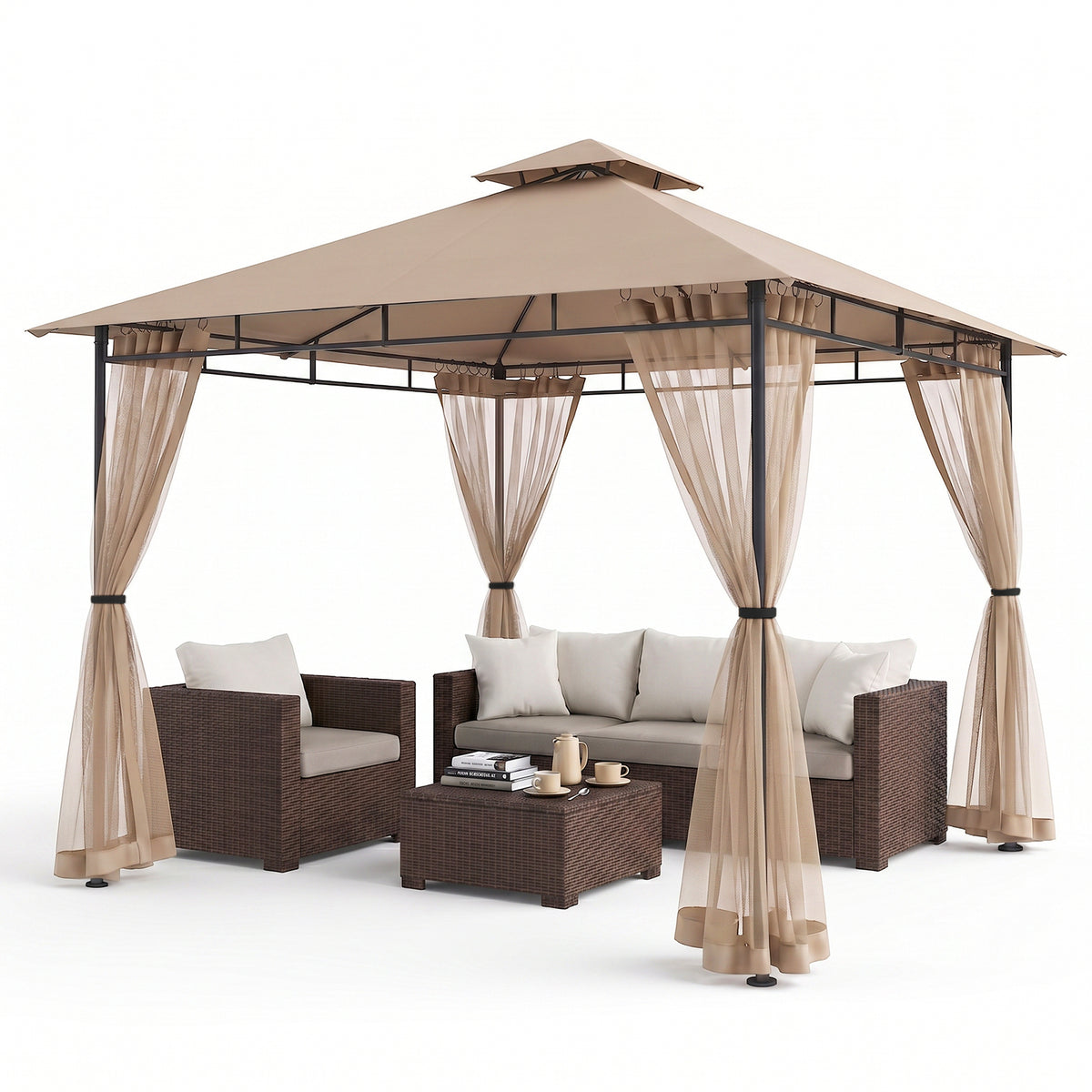 Sekey Garten Pavillon 3x3 m, Gartenzelt mit Moskitonetz, Atmungsaktives Doppeldach 160g/㎡ Polyester