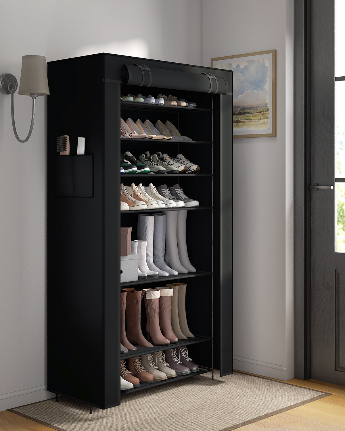 Sekey Schuhschrank mit 9 Ebenen – Multifunktionales Schuhregal mit Staubschutz, 2 Größen wählbar (58 oder 85 cm Breite), anpassbare Ablagen, einfache Montage, Schwarz Sekey