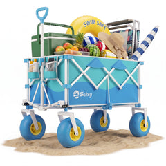 Sekey Bollerwagen faltbar mit Luftreifen 23×10 cm – Strand Bollerwagen klappbar bis 200 kg, 200L Transportwagen für Strand, Camping & Familie, 4032