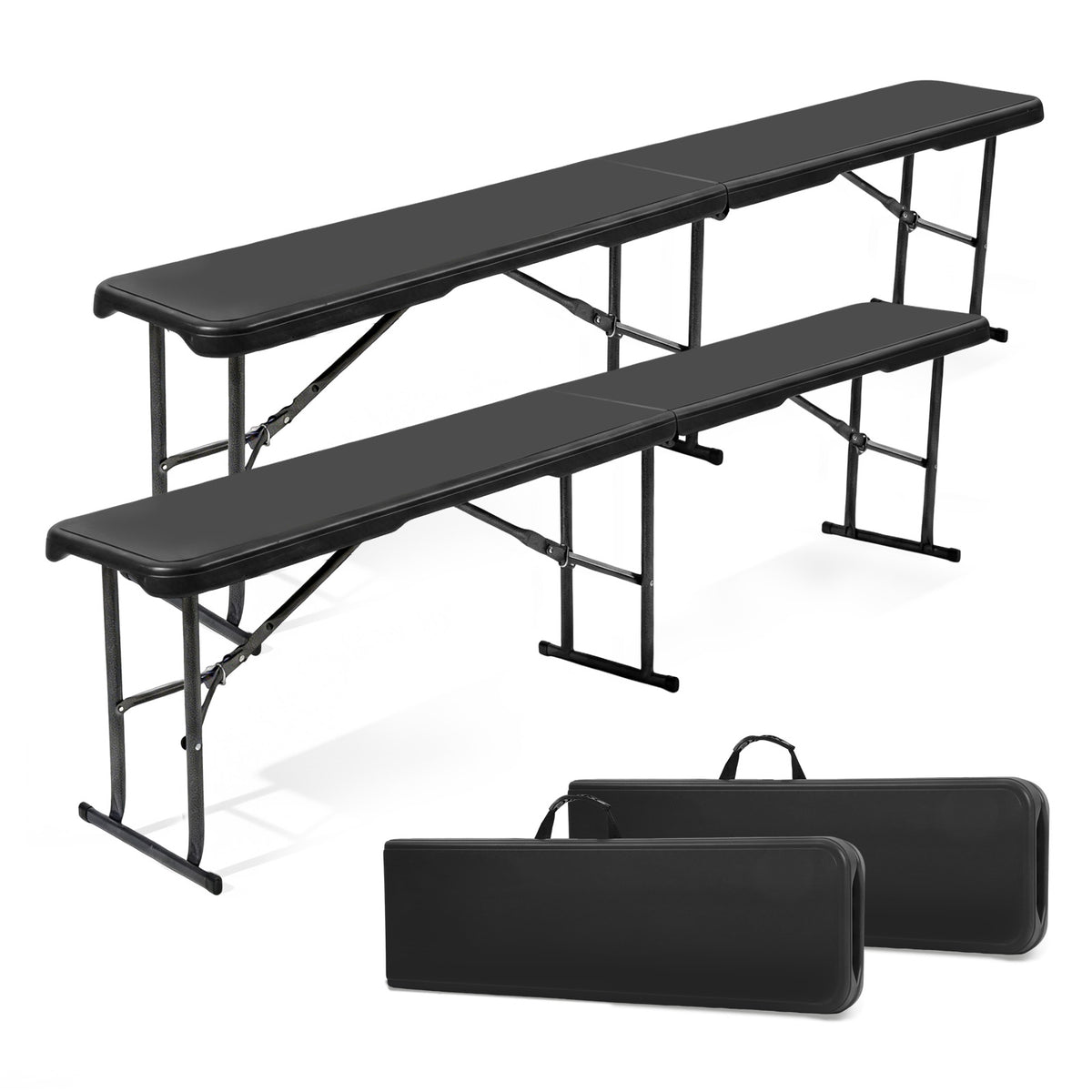 Sekey Klappbare Bierbank*2 183 cm – Kunststoff Campingbank & Bierzeltbank bis 300 kg Belastbar, Gartenbank Klappbar mit Tragegriff, Schwarz
