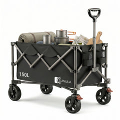 Sunula Faltbarer Bollerwagen 120 kg – 150L Handwagen mit Geländerädern, Bremsen & Einhandgriff, 3024