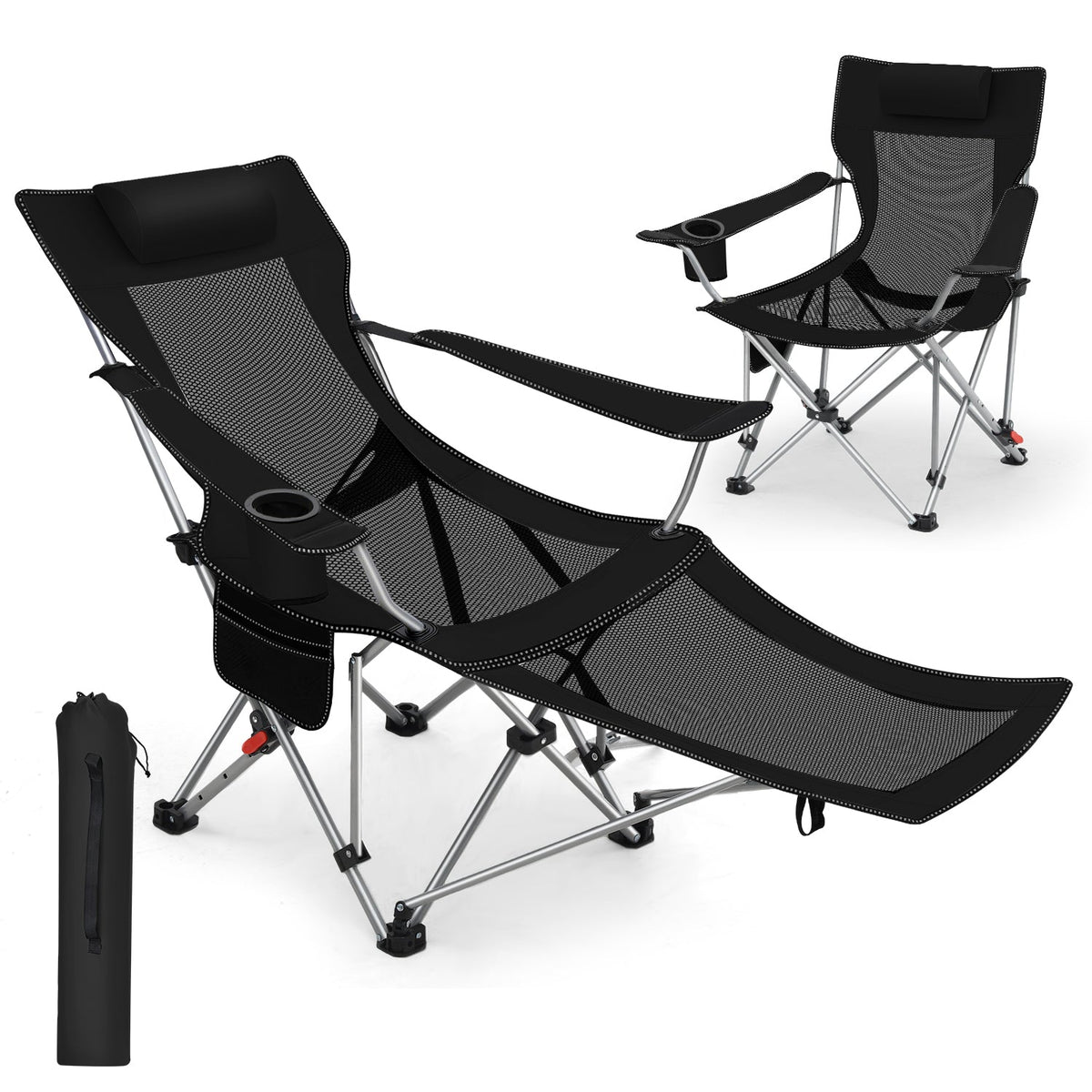 Sunula Klappbarer Campingstuhl, Liegestuhl 2-in-1, Belastbar bis 100 kg, Abnehmbare Fußablage, Getränkehalter, Tragetasche, Leicht, Verstellbare Rückenlehne, Für Angeln, Strand, Camping, Garten, Outdoor Sekey