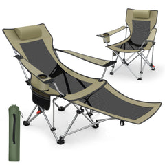 Sunula Klappbarer Campingstuhl, Liegestuhl 2-in-1, Belastbar bis 100 kg, Abnehmbare Fußablage, Getränkehalter, Tragetasche, Leicht, Verstellbare Rückenlehne, Für Angeln, Strand, Camping, Garten, Outdoor Sekey