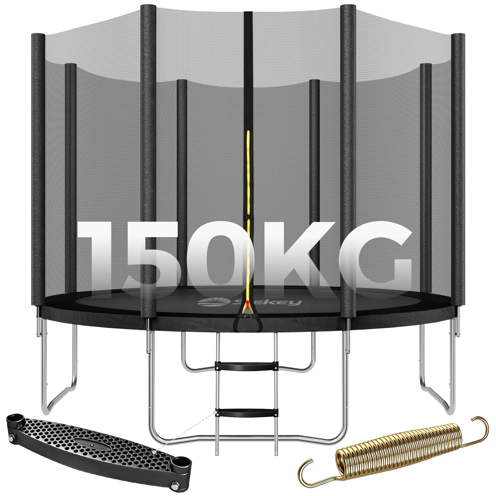 Sekey Trampolin Ø 305 cm für den Garten – TÜV/GS-zertifiziertes Outdoor Trampolin mit Sicherheitsnetz, W-Beinen & Leiter – bis 150 kg belastbar, wetterfest & kindersicher Sekey