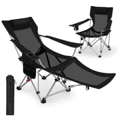 Sunula Klappbarer Campingstuhl, Liegestuhl 2-in-1, Belastbar bis 100 kg, Abnehmbare Fußablage, Getränkehalter, Tragetasche, Leicht, Verstellbare Rückenlehne, Für Angeln, Strand, Camping, Garten, Outdoor Sekey