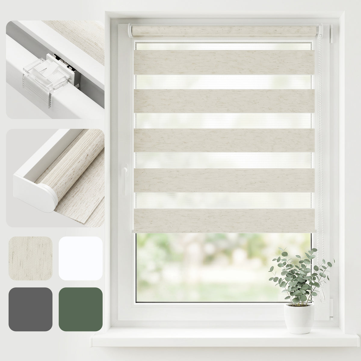 Salcar Doppelrollo Klemmfix Leinenoptik Beige – Duo Rollo ohne Bohren für Fenster, Zebra Rollo mit natürlicher Leinenstruktur und Sichtschutz