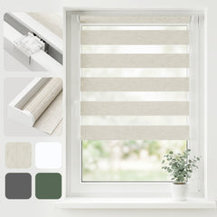 Salcar Doppelrollo Klemmfix Leinenoptik Beige – Duo Rollo ohne Bohren für Fenster, Zebra Rollo mit natürlicher Leinenstruktur und Sichtschutz