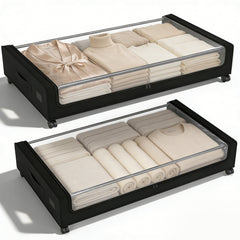 Sekey Unterbett-Aufbewahrungsbox mit Rollen 78 × 44 × 14 cm, Metallrahmen & PVC-Fenster für Kleidung & Bettwäsche