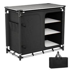 Sekey Campingschrank faltbar mit rollbarer Aluminium-Tischplatte, Campingküche Outdoor 79 × 48 × 96 cm, 6 Fächer, Aluminiumgestell, Camping Tisch mit Stauraum für Wohnmobil, Garten & Festival