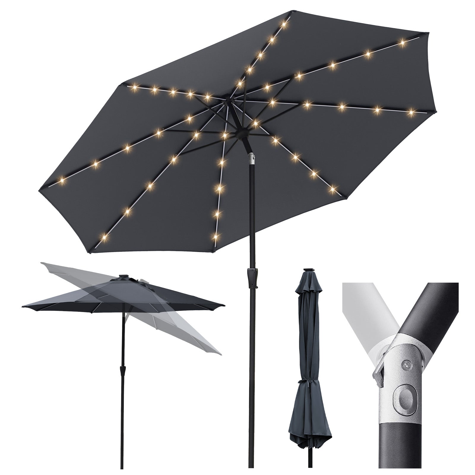 Sonnenschirm 330cm Alu Gartenschirm 8-eckiger Marktschirm mit Kurbel Sekey