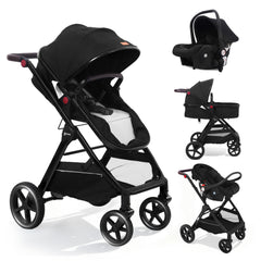 Sekey BW600 3-in-1 Kombi-Kinderwagen Reisesystem mit Babyschale, Liegewanne & Buggy, Moskitonetz, Regenschutz, Federung, 5-Punkt-Gurt, All-Wetter Travel System 0 Jahre