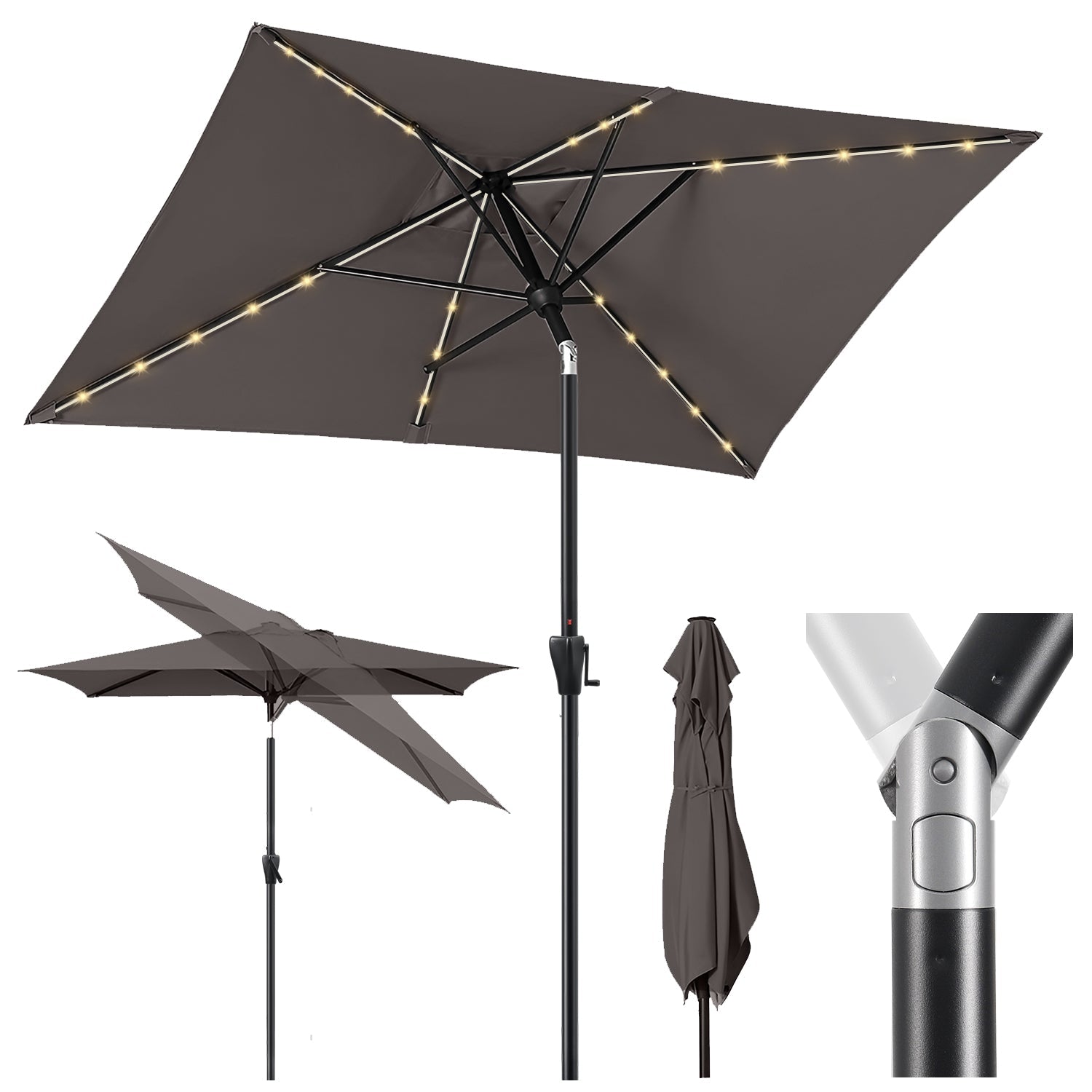 Sekey Sonnenschirm 300 x 200 cm Rechteckig Gartenschirm mit LED-Solar-Beleuchtung Sekey