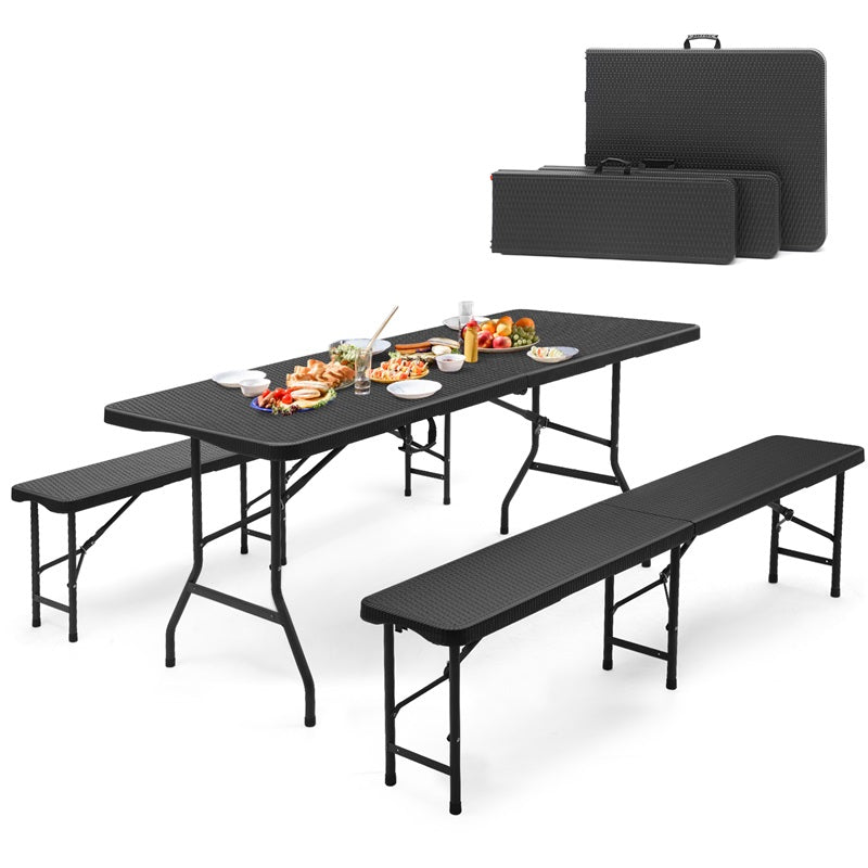 Sekey Klappbare Bierzeltgarnitur 180 cm im Rattan-Look – Gartenmöbel Set für Terrasse, Balkon & Outdoor-Events Sekey