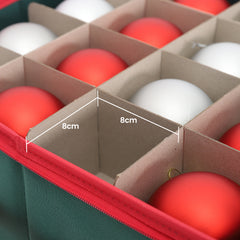 Salcar Grüne Aufbewahrungsbox für 128 Weihnachtskugeln – Faltbare Christbaumkugel-Box 64,8×32,3×34,2 cm mit 128 Fächern, Tragegriffen & Doppelreißverschluss