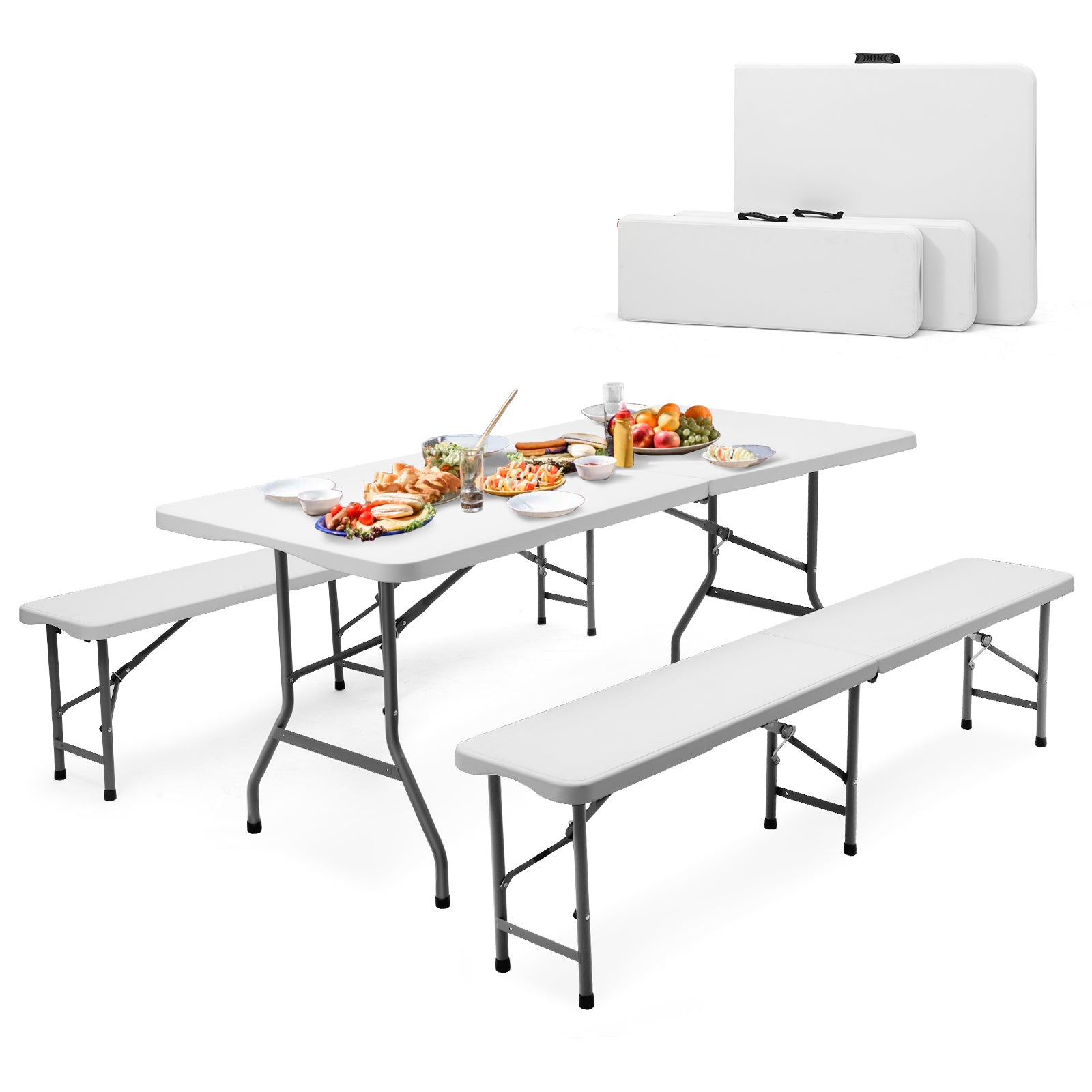 Sekey 3-tlg. Bierzeltgarnitur 180 cm – Klappbares Gartenmöbel-Set mit Tisch & 2 Bänken, Wetterfest & Tragbar für Garten, Balkon & Camping Sekey