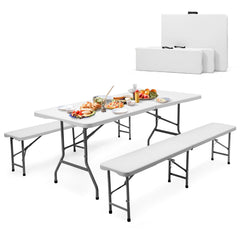 Sekey 3-tlg. Bierzeltgarnitur 180 cm – Klappbares Gartenmöbel-Set mit Tisch & 2 Bänken, Wetterfest & Tragbar für Garten, Balkon & Camping Sekey