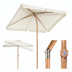 Sekey Sonnenschirm Balkon 200x125 cm rechteckig in Holzoptik – höhenverstellbar, neigbar mit Aluminium-Drehgelenk, UV50+ Polyester, Push-Up-System für Balkon, Terrasse & Garten