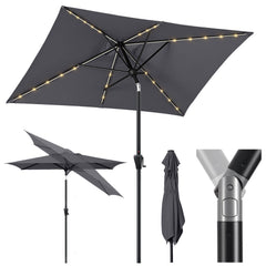 Sekey Sonnenschirm 300 x 200 cm Rechteckig Gartenschirm mit LED-Solar-Beleuchtung Sekey