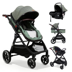 Sekey BW600 3-in-1 Kombi-Kinderwagen Reisesystem mit Babyschale, Liegewanne & Buggy, Moskitonetz, Regenschutz, Federung, 5-Punkt-Gurt, All-Wetter Travel System 0 Jahre