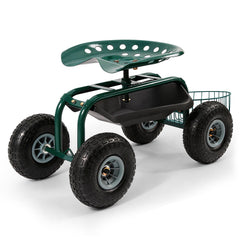 Sekey Gartenrollsitz mit Griff – Fahrbarer Gartensitz bis 180 kg, 360° drehbar, luftbereift Ø 25,5 cm mit Korb
