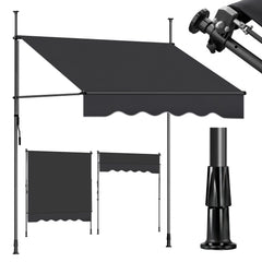 Sekey Klemmmarkise ohne Bohren in 150–350 cm Breite, 130 cm Ausfall, 0–90° verstellbar, wasserdicht & UV-Schutz (UPF 50+), Balkon Markise mit Handkurbel für Balkon, Terrasse & Garten, Anthrazit