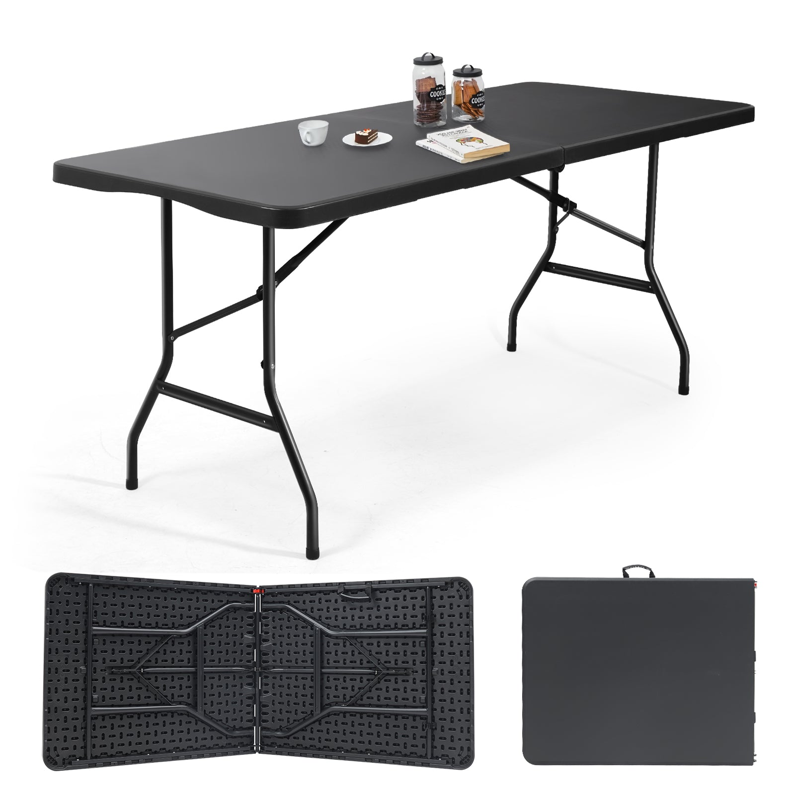 Sekey Klapptisch 152x70x74 cm – Robuster Buffettisch aus Kunststoff, tragbar mit Griff, wetterfest & faltbar – Campingtisch, Partytisch, Gartentisch für 4 Personen Sekey