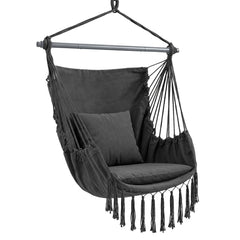 Sekey Hängesessel mit 2 Kissen & Seitentasche – Boho Hängestuhl für Balkon, Garten & Indoor – Anthrazit