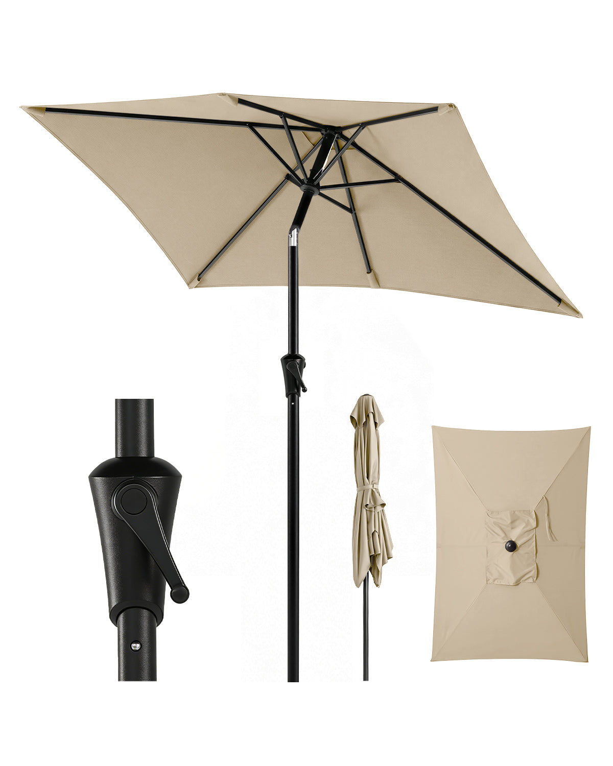 Sekey Rechteckiger Sonnenschirm 200x300 cm mit Kurbel & 30° Neigung – UV-Schutz 50+, Gartenschirm, Marktschirm, stabiler Terrassenschirm für Garten & Balkon