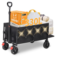 Sunula Faltbarer Bollerwagen 3025 mit Verlängerter Ladefläche, 150 kg Tragkraft, Extra Lang, Mit Bremse, Getränkehaltern & Geländereifen – Für Strand, Camping, Garten, Einkauf Sunula