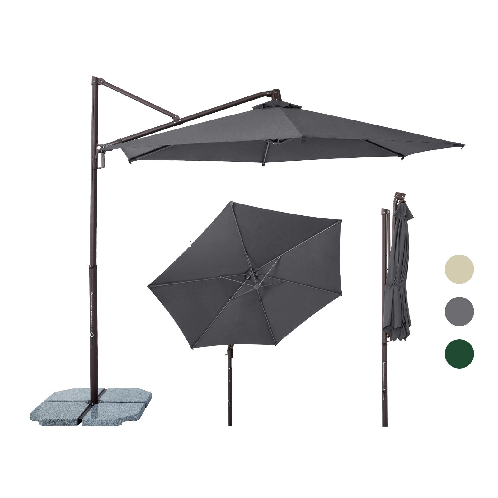 Sekey Ampelschirm 300 cm Aluminium Sonnenschirm mit 360° Drehung, Neigefunktion, UV50+ Schutz Sekey