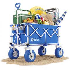 Sekey Bollerwagen faltbar mit Luftreifen 23×10 cm – Strand Bollerwagen klappbar bis 200 kg, 200L Transportwagen für Strand, Camping & Familie, 4032