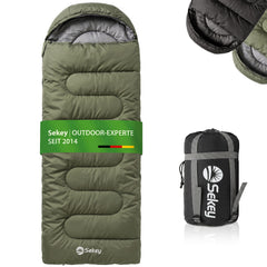 Sekey 3-Jahreszeiten Schlafsack 220×80 cm – 2-in-1 Deckenschlafsack (10–20 °C), 1,45 kg Leicht, mit Fußbelüftung & Anti-Klemm-Reißverschluss, für Camping & Outdoor – Anthrazit / Grün