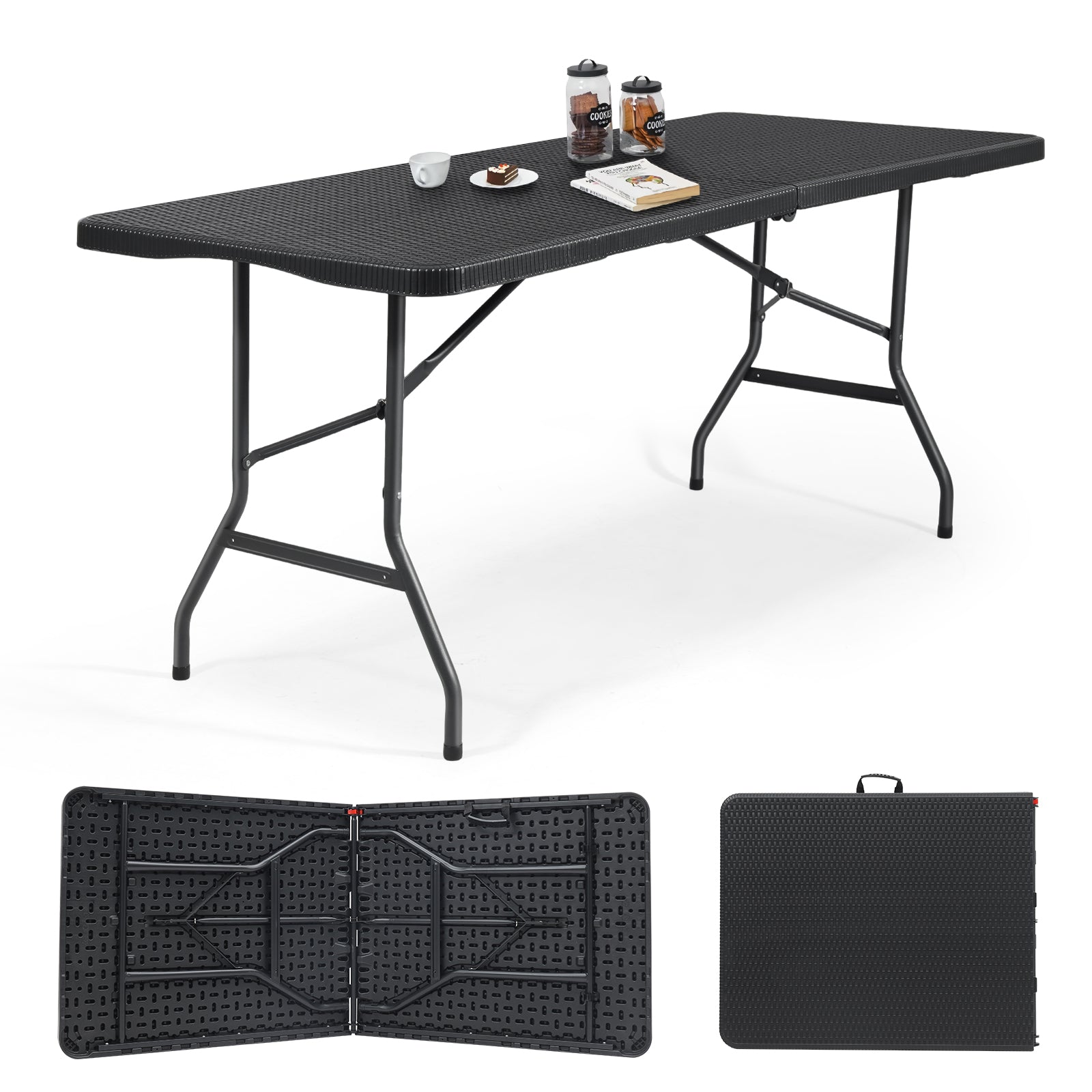 Sekey Klapptisch Gartentisch klappbar – Rattan-Optik/Glatt, wetterfest & tragbar, ideal für Balkon, Garten & Party Sekey