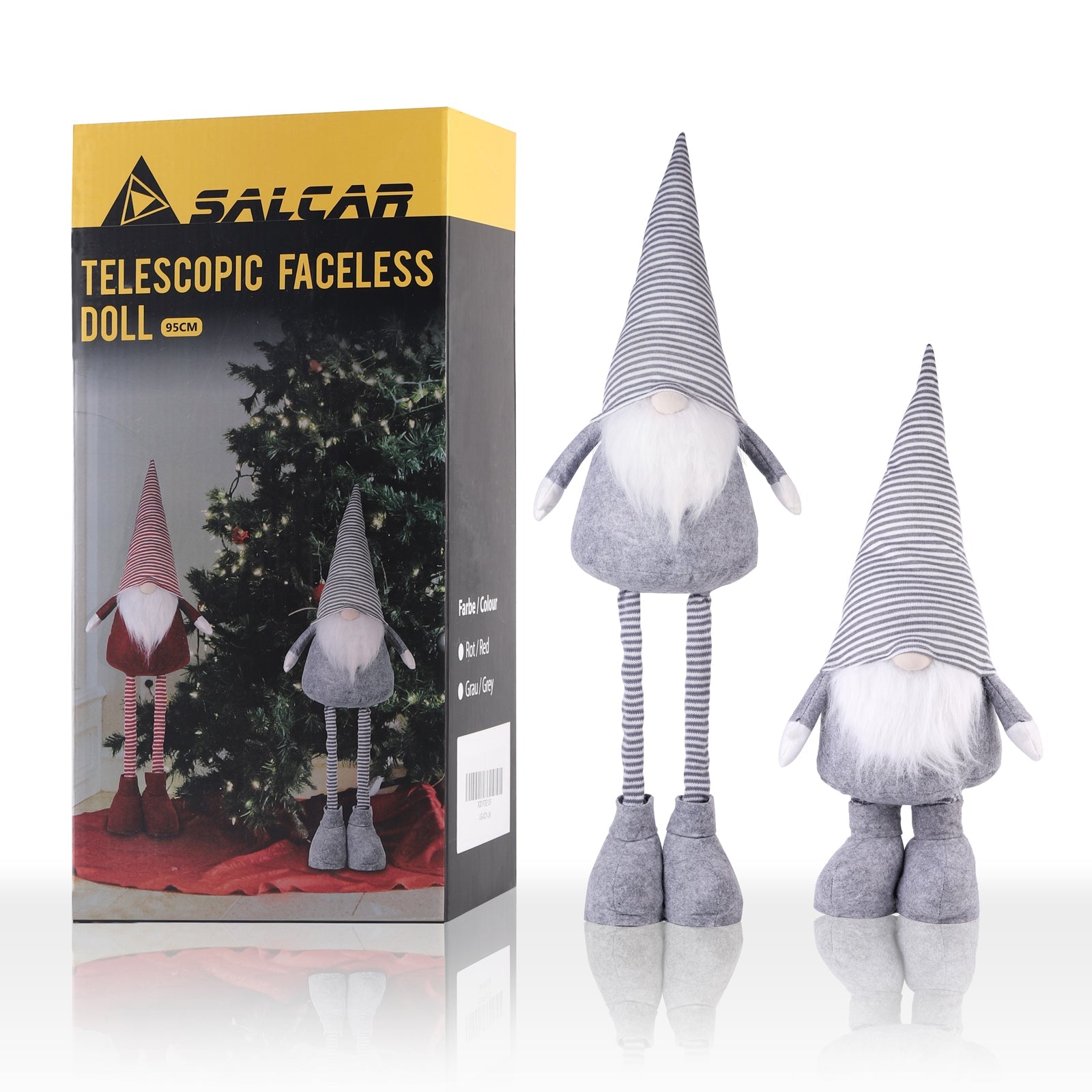 Salcar Weihnachtsdeko Wichtel XL – Großer Deko-Gnom aus Filz, höhenverstellbar von 60–92 cm, Teleskopbeine, perfektes Geschenk zu Weihnachten & Thanksgiving – Grau Salcar