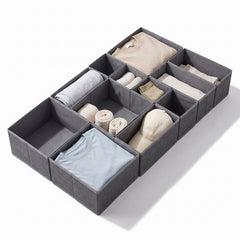 Sekey Schubladen-Organizer 12er Set – Faltbare Kleiderschrank Organizer aus Vliesstoff mit stabiler Bodenplatte, Aufbewahrungsboxen für Unterwäsche, Socken, Kleidung & Accessoires