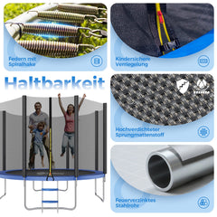Sekey Trampolin Ø 366 cm für Garten – TÜV/GS-zertifiziertes Outdoor Trampolin mit Sicherheitsnetz, W-Beinen & Leiter – wetterfest & kindersicher, bis 150 kg belastbar Sekey