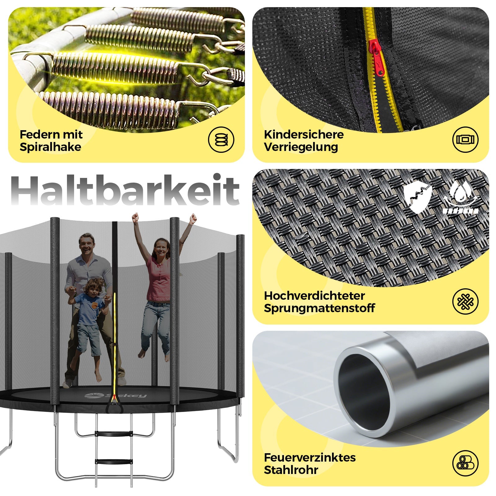 Sekey Trampolin Ø 366 cm für Garten – TÜV/GS-zertifiziertes Outdoor Trampolin mit Sicherheitsnetz, W-Beinen & Leiter – wetterfest & kindersicher, bis 150 kg belastbar Sekey