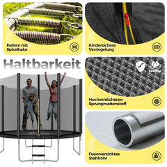 Sekey Trampolin Ø 366 cm für Garten – TÜV/GS-zertifiziertes Outdoor Trampolin mit Sicherheitsnetz, W-Beinen & Leiter – wetterfest & kindersicher, bis 150 kg belastbar Sekey