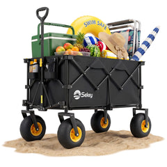 Sekey Bollerwagen faltbar mit Luftreifen 23×10 cm – Strand Bollerwagen klappbar bis 200 kg, 200L Transportwagen für Strand, Camping & Familie, 4032