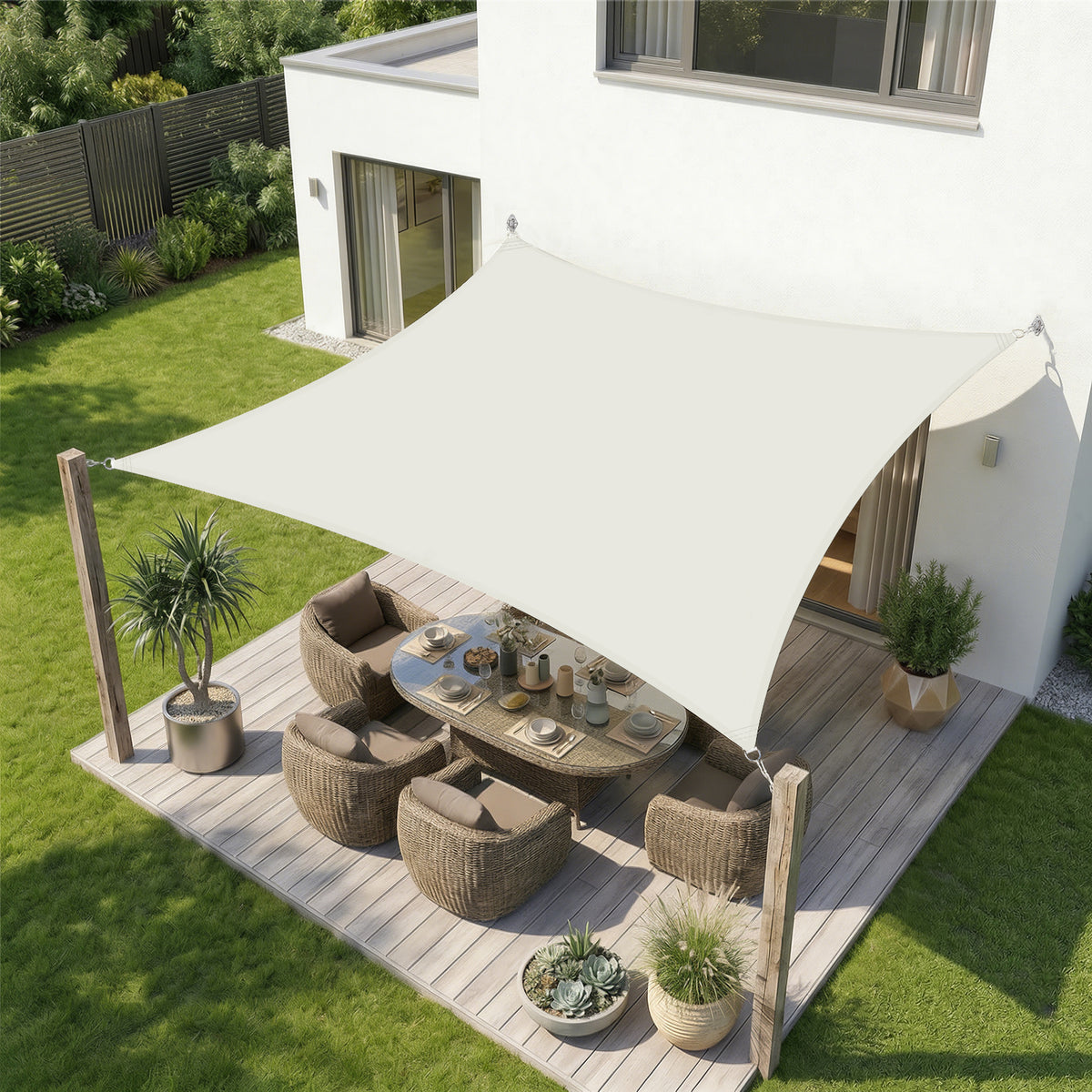 Sekey Sonnensegel Wasserdicht Rechteckig – ohne Mittelnaht, 160 g/m² PES, mit Edelstahl-Ringen & Lotus-Effekt, reißfest, 95% UV-Schutz für Balkon, Terrasse & Garten, weiß