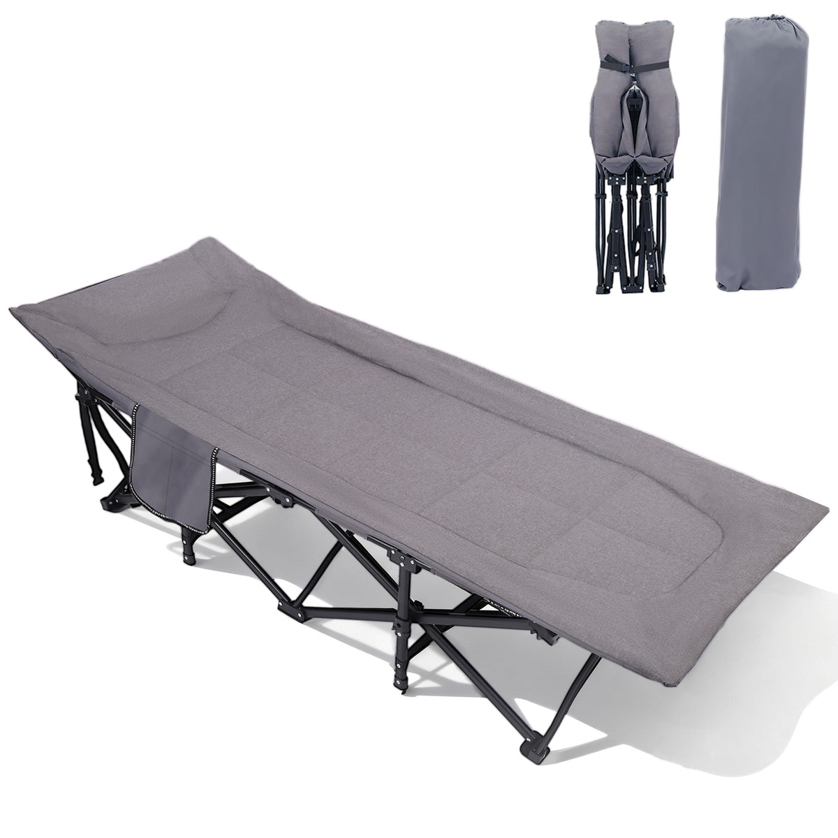 Sekey Feldbett Campingbett Klappbar 190×71×35 cm | 200 kg belastbar | inkl. Matratze & 3-in-1-Seitentasche | Faltbares Gästebett für Camping, Garten & Reise