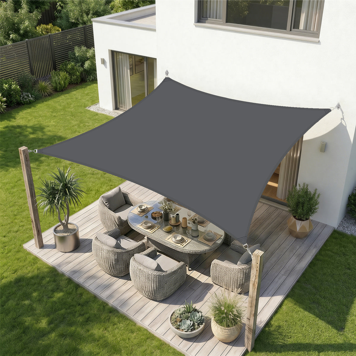 Sekey Sonnensegel Wasserdicht Rechteckig – Dunkelgrau, ohne Mittelnaht, 160 g/m² PES, mit Edelstahl-Ringen & Lotus-Effekt, reißfest, 95% UV-Schutz für Balkon, Terrasse & Garten