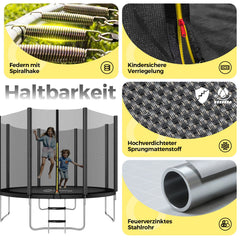 Sekey Trampolin Ø 305 cm für den Garten – TÜV/GS-zertifiziertes Outdoor Trampolin mit Sicherheitsnetz, W-Beinen & Leiter – bis 150 kg belastbar, wetterfest & kindersicher Sekey