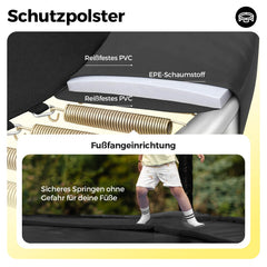 Sekey Trampolin Ø 366 cm für Garten – TÜV/GS-zertifiziertes Outdoor Trampolin mit Sicherheitsnetz, W-Beinen & Leiter – wetterfest & kindersicher, bis 150 kg belastbar Sekey