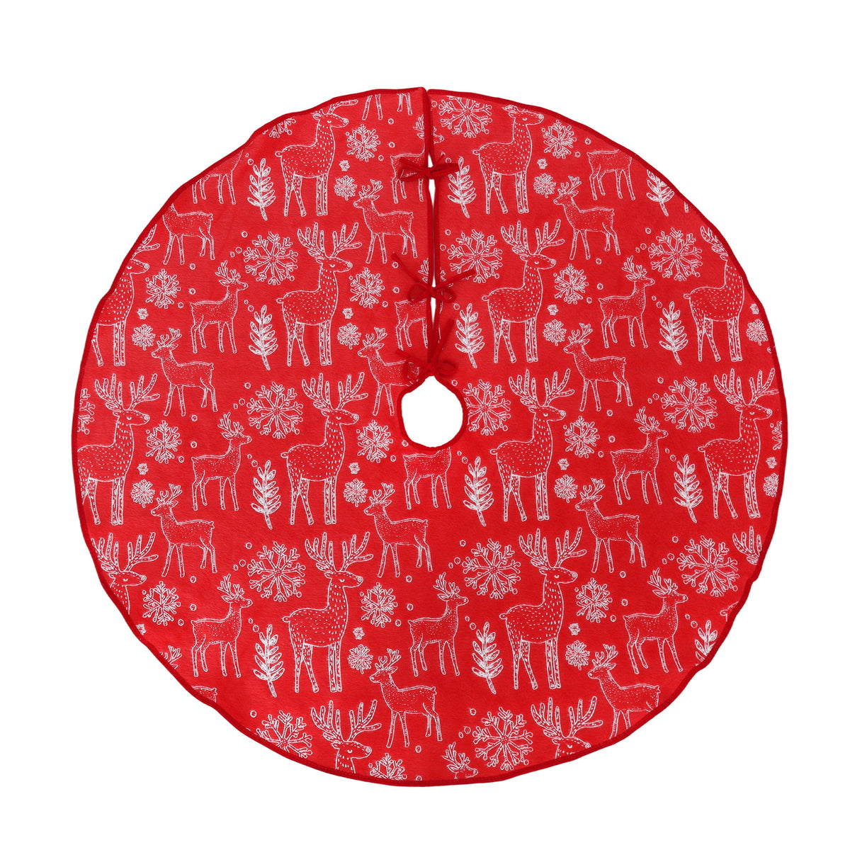 Salcar Beidseitig bestickte Weihnachtsbaumdecke in Rot und Weiß – Doppelseitiger Christbaumrock mit Rentier- & Schneeflockenmotiv